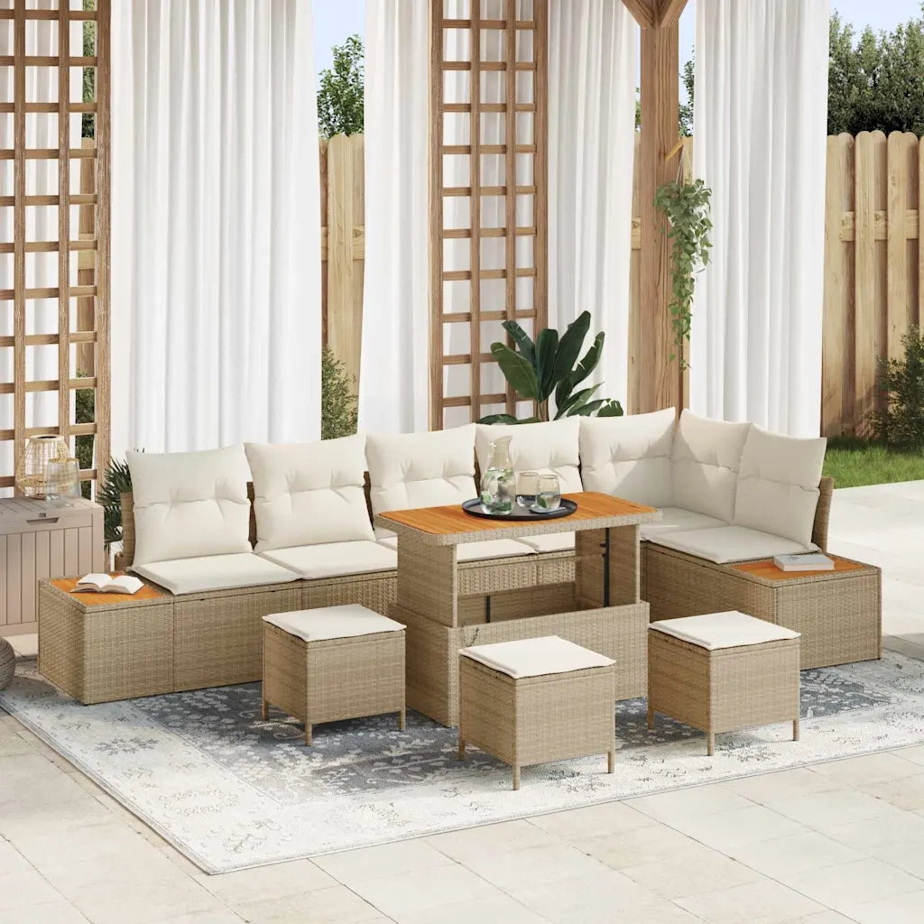 Set Divano da Giardino con cuscino 10 pcs Beige Poly Rattan