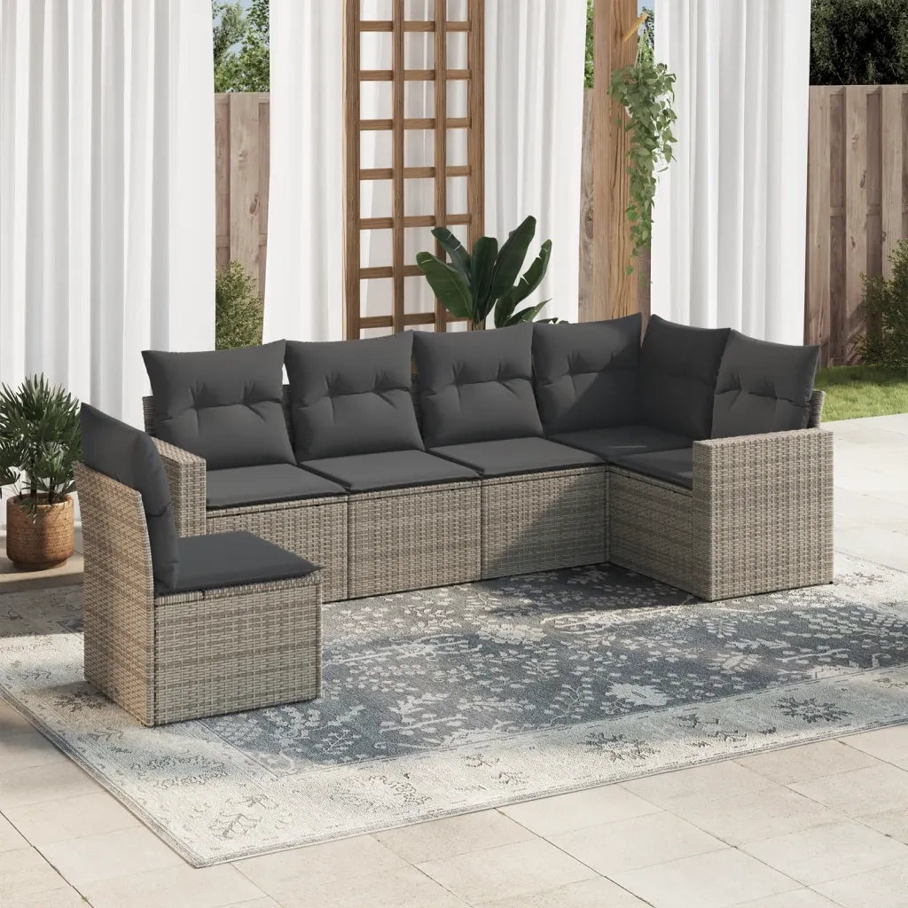 Set Divano da Giardino 6 pz con Cuscini Grigio in Polyrattan 3251367