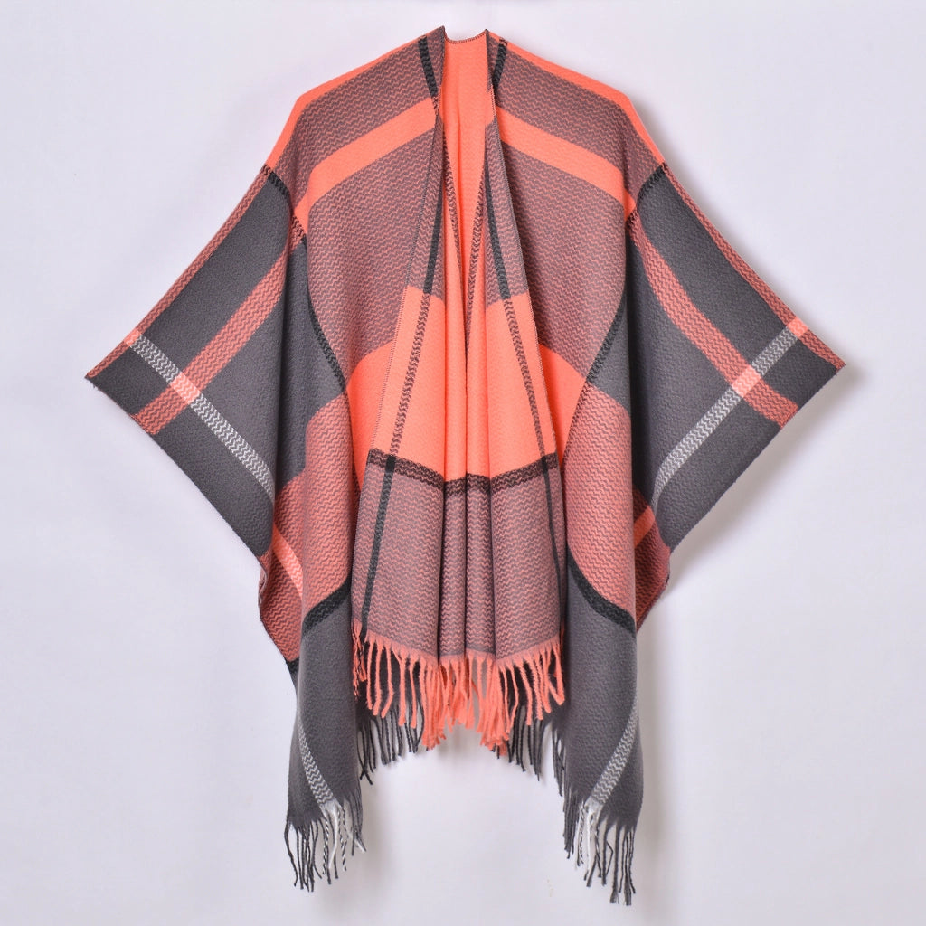 Sciarpa a quadri classica, nuovo cardigan/mantella da donna in maglia spessa