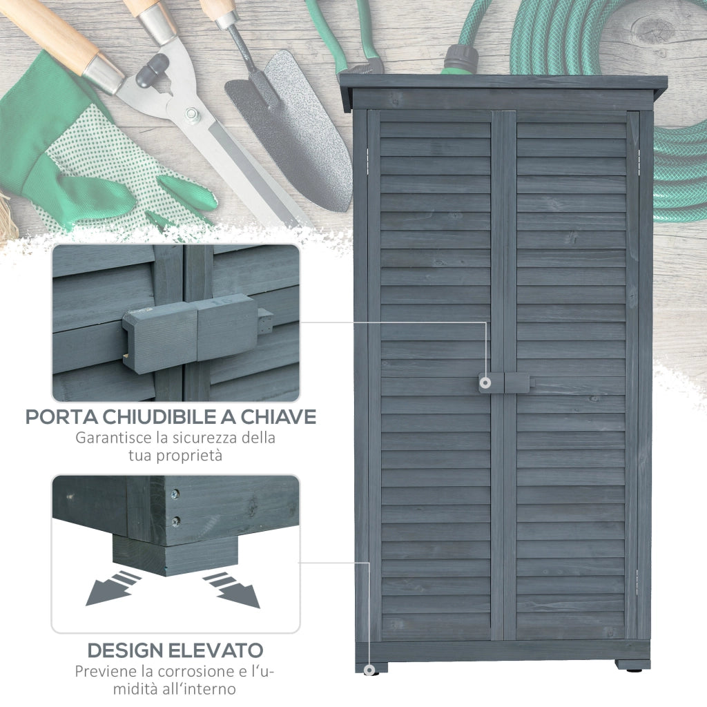 Armadio da Esterno 87x46.5x160 cm con 2 Porte a Persiana e Ripiani Interni in Legno Grigio