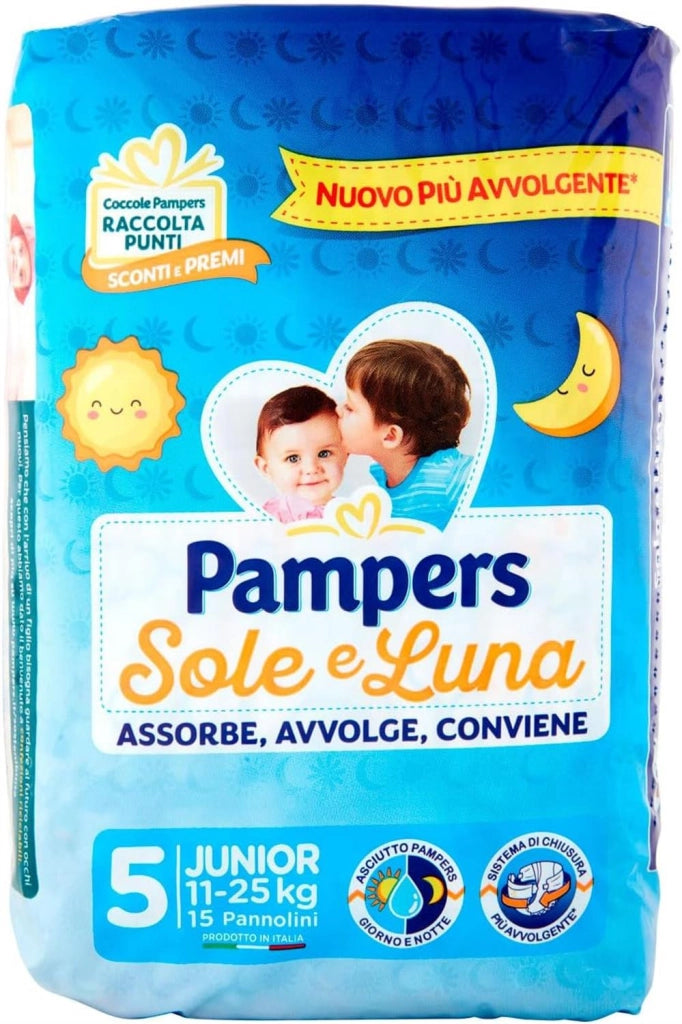 PANNOLINI PAMPERS SOLE E LUNA CONFEZIONE DA 135 PEZZI NEW JUNIOR TAGLIA 5