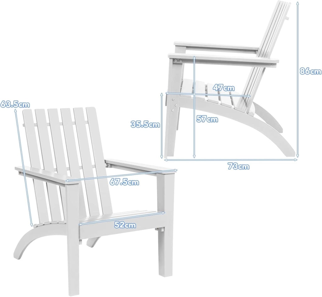 Adirondack - Sedia da giardino in legno di acacia, con schienale e braccioli, ergonomica, da giardino fino a 160 kg, per balcone, giardino, spiaggia (bianco)