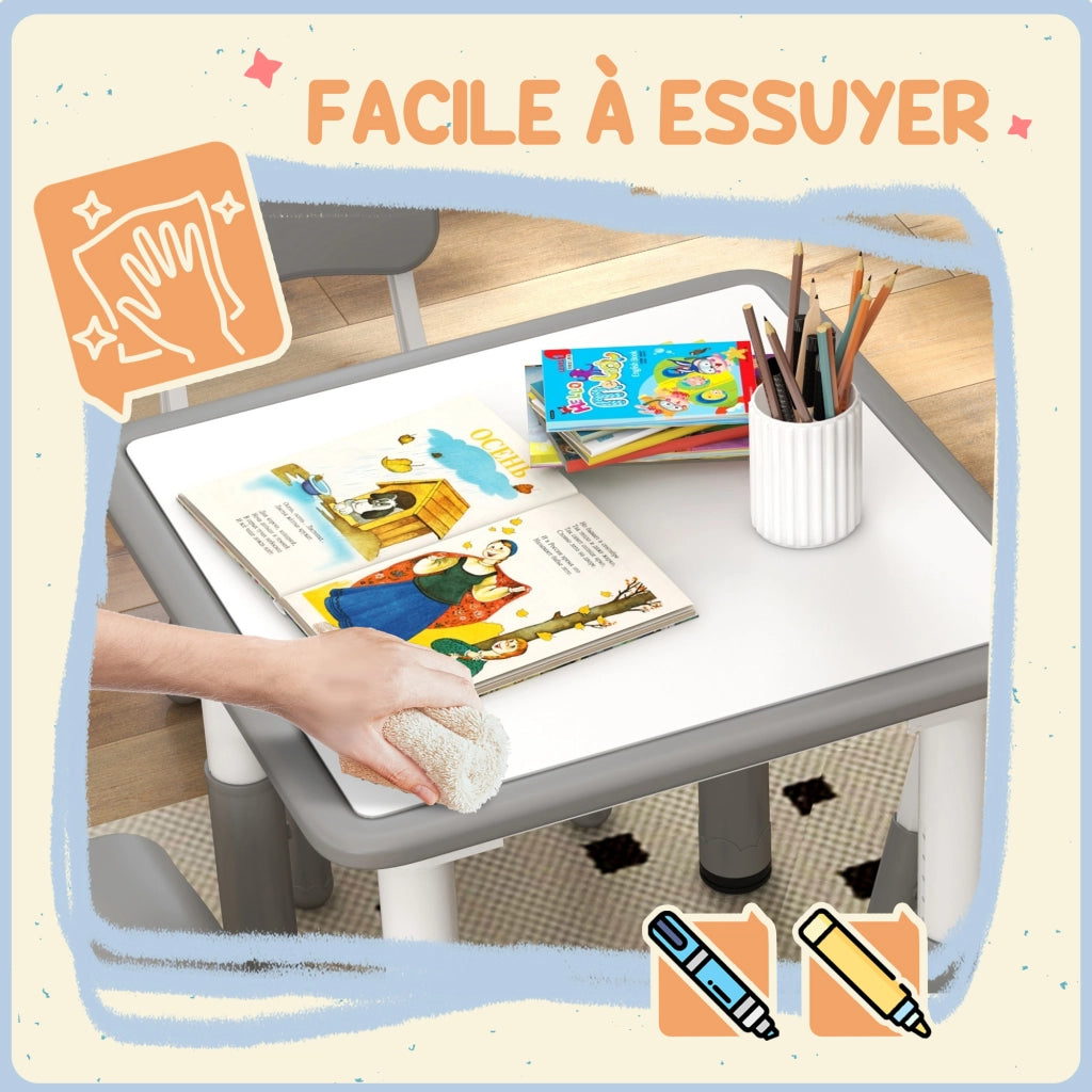 Set 4 Sedie da Pranzo per Bambini con Tavolo ¨C Minimal ¨C Grigio, Regolabile in Altezza