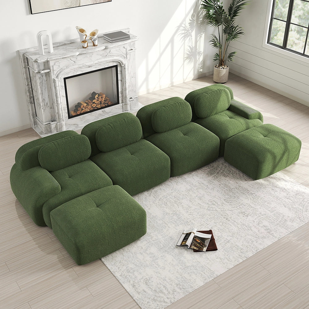 Divano 4 posti imbottito - Xylo - Confezione sottovuoto, modulabile, verde scuro