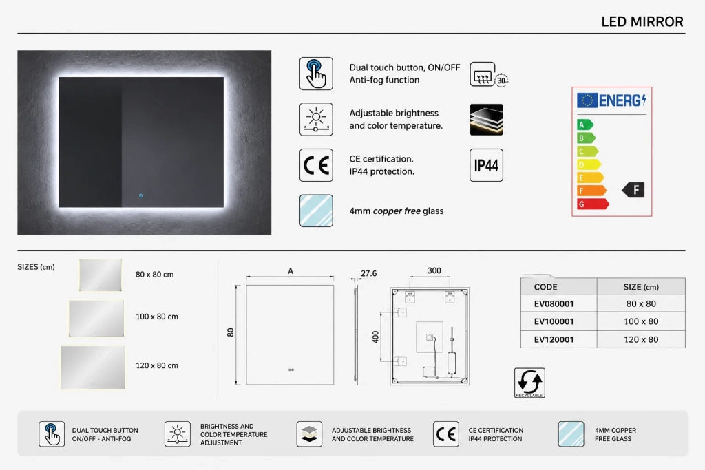 Set mobile bagno VOLUM 120x45 cm Estepa con lavabo, specchio LED, colonna 140 cm e rubinetto