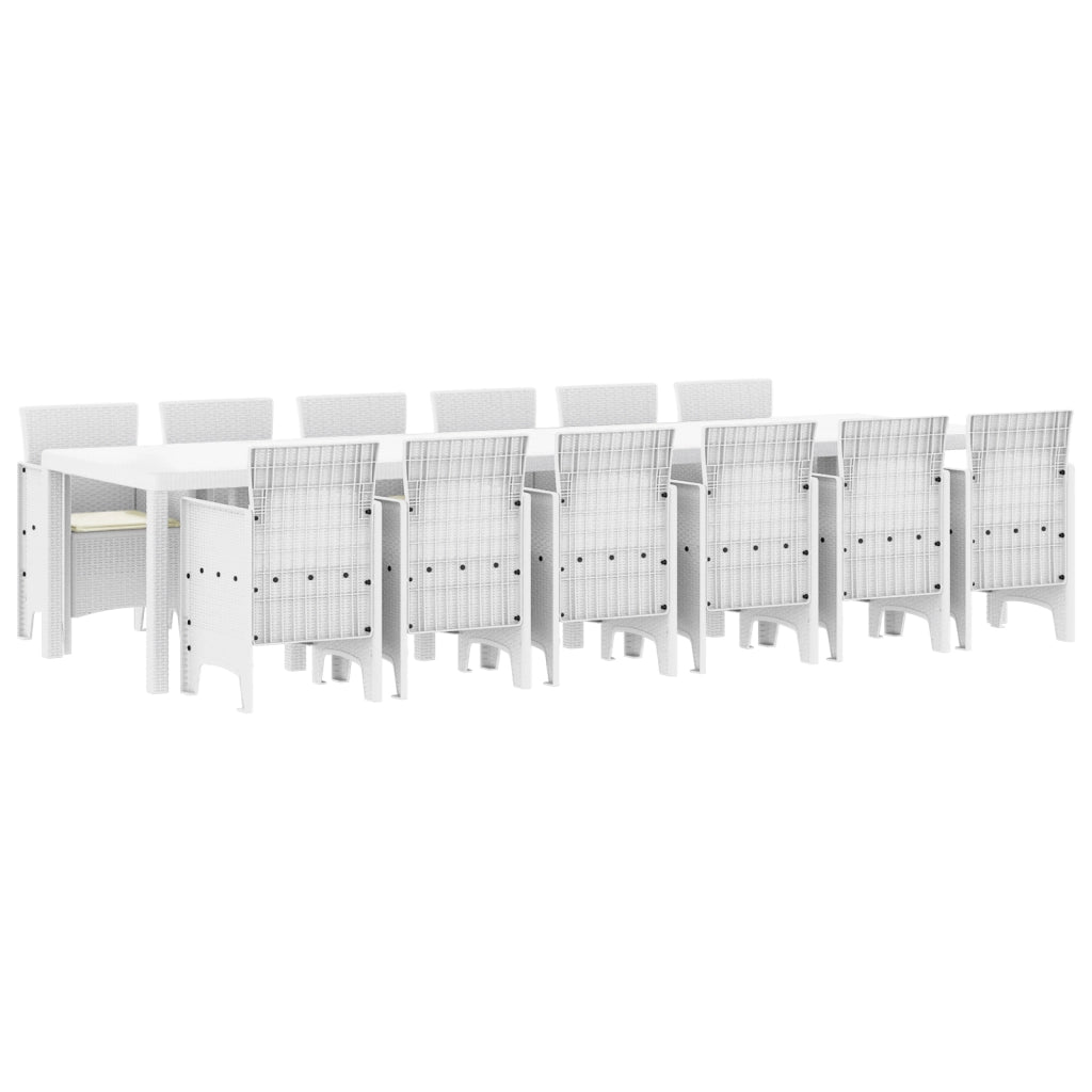 Set da Pranzo Giardino  13 Pezzi con Cuscini Polyrattan Bianco