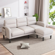 Divano Angolare a L 3 Posti con Penisola in Tessuto Beige 204x136x80cm