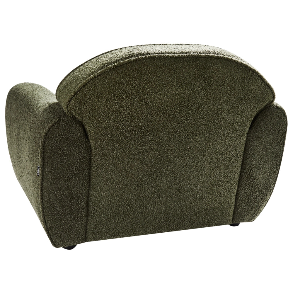 Poltrona Moderna da Soggiorno con Rivestimento in Tessuto Bouclé Verde Scuro Schienale Imbottito e Cuscino Spesso