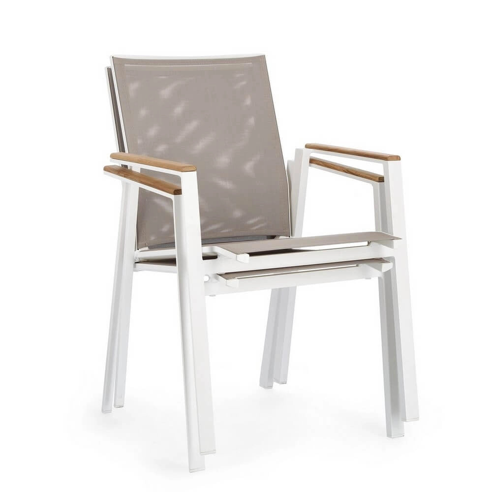 Set di 4 Sedie da Giardino con Braccioli in Alluminio e Teak - HIGHLANDER