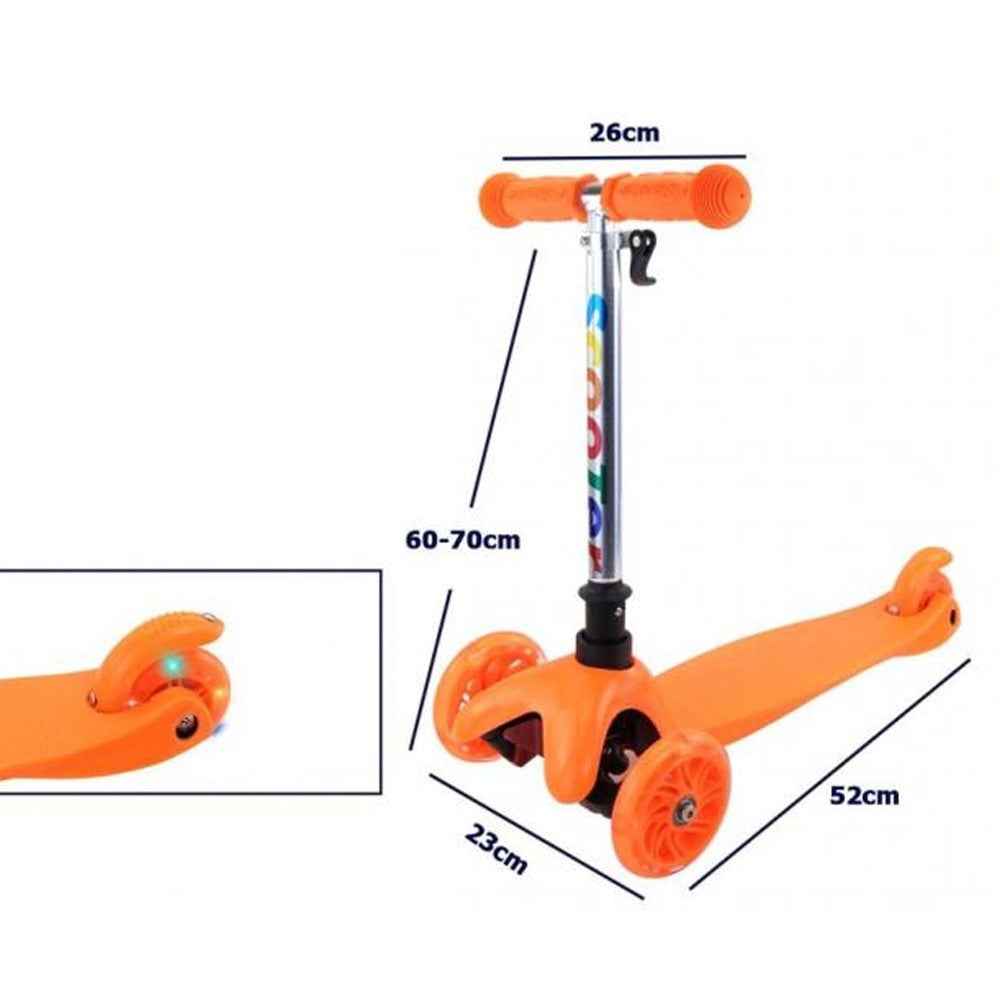 Trade Shop - Monopattino 3 Ruote Per Bambino/bambina Altezza Regolabile Con Luci Led E Freno - Arancione