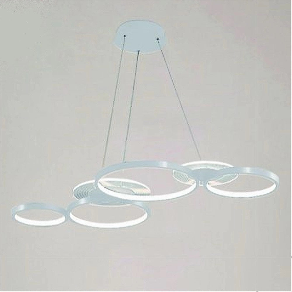 Trade Shop - Lampadario A Sospensione Led Bianco 62w 6 Anelli Luminosi Moderno Luce 6500k 71408 -