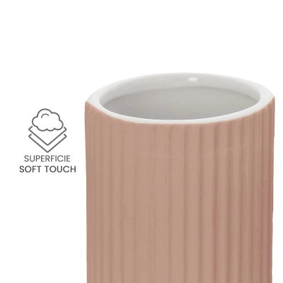 Portaspazzolini bagno da appoggio rosa in ceramica soft touch Spring
