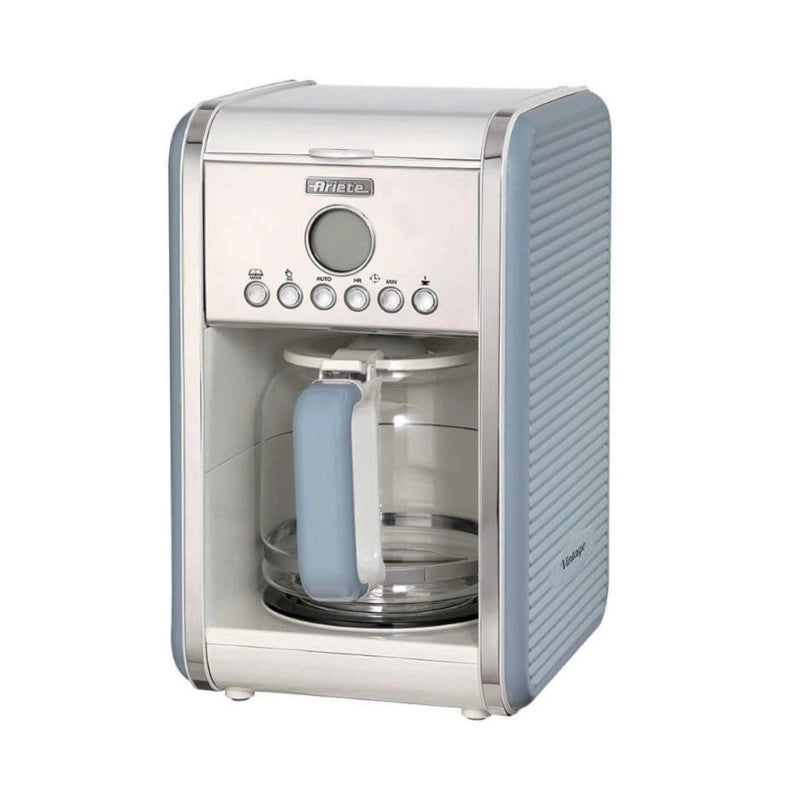Macchina per caffè americano - 12 tazze - Caraffa in vetro - Programmazione 24h - Autospegnimento - 2000W - Celeste