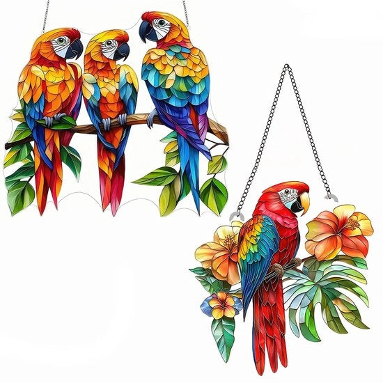Decorazione per finestra con zonnevanger in vetro decorato, hanger per uccelli in acrilico con catena, ornamento per giardino esterno, regalo per casa con decorazioni per finestra e porta. (1 e 3 uccelli)