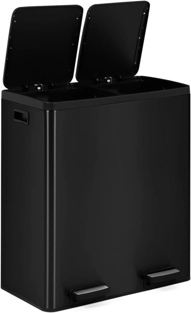 Bidone da cucina a selezione selettiva 2 x 30L nero 2 secchi estraibili e pedali in metallo