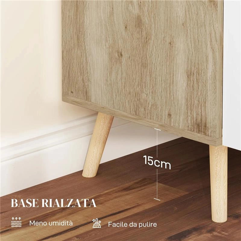 MOBILE MULTIUSO CON RIPIANO REGOLABILE SU 3 LIVELLI E BASE RIALZATA IN LEGNO 76X41.2X74 CM BIANCO E ROVERE