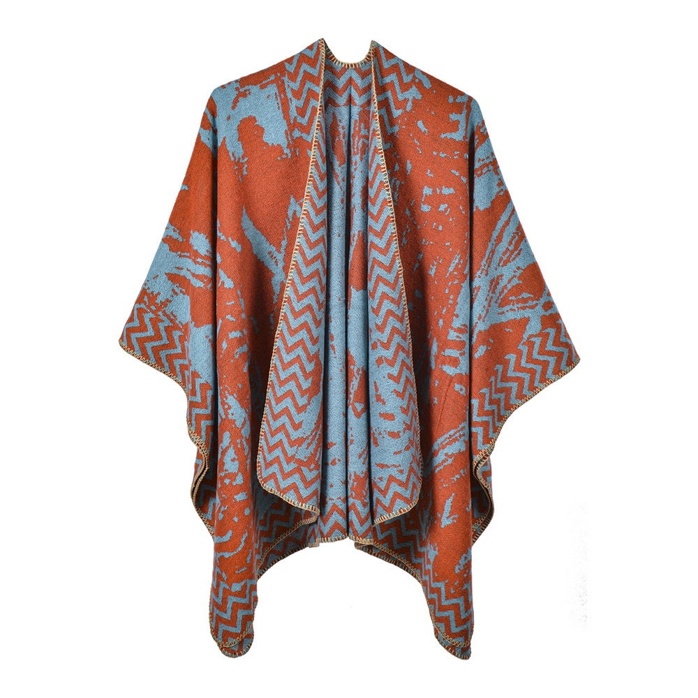 Elegante scialle/mantella oversize, spesso e caldo in cashmere con spacchi