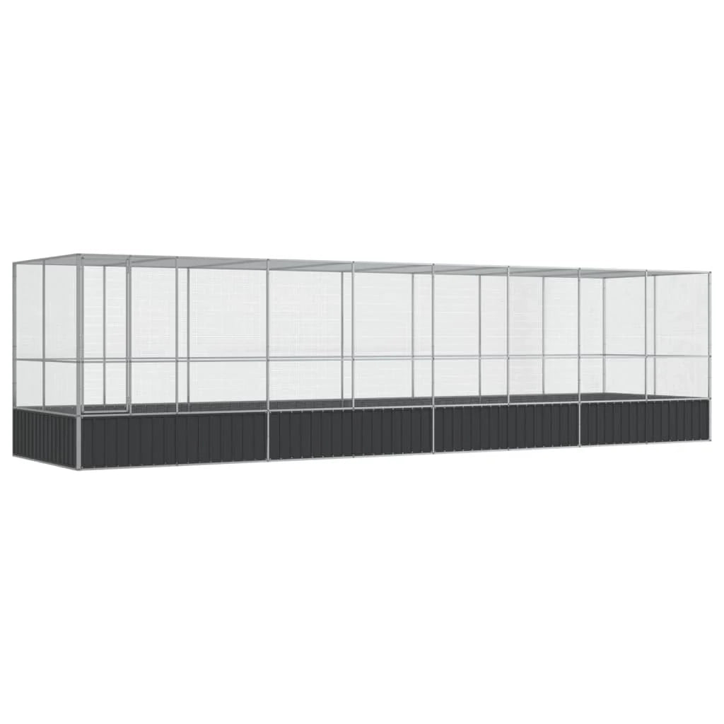 Voliera a gabbia con estensione in argento 832 x 207 x 212 cm acciaio argento 02_0045664