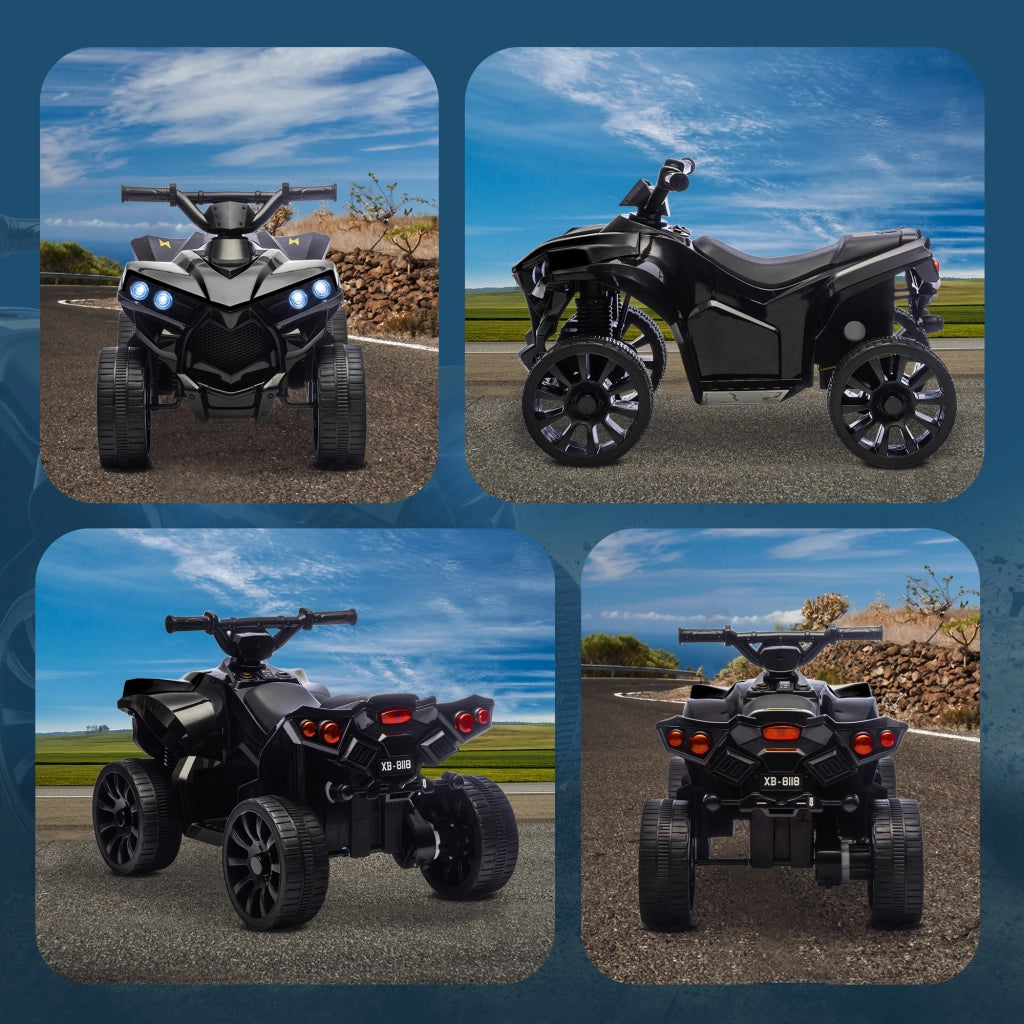 Quad Elettrico per Bambini ATV con Batteria Ricaricabile 6V, Fari LED e Musica, Et¨¤ 3-6 Anni, Nero