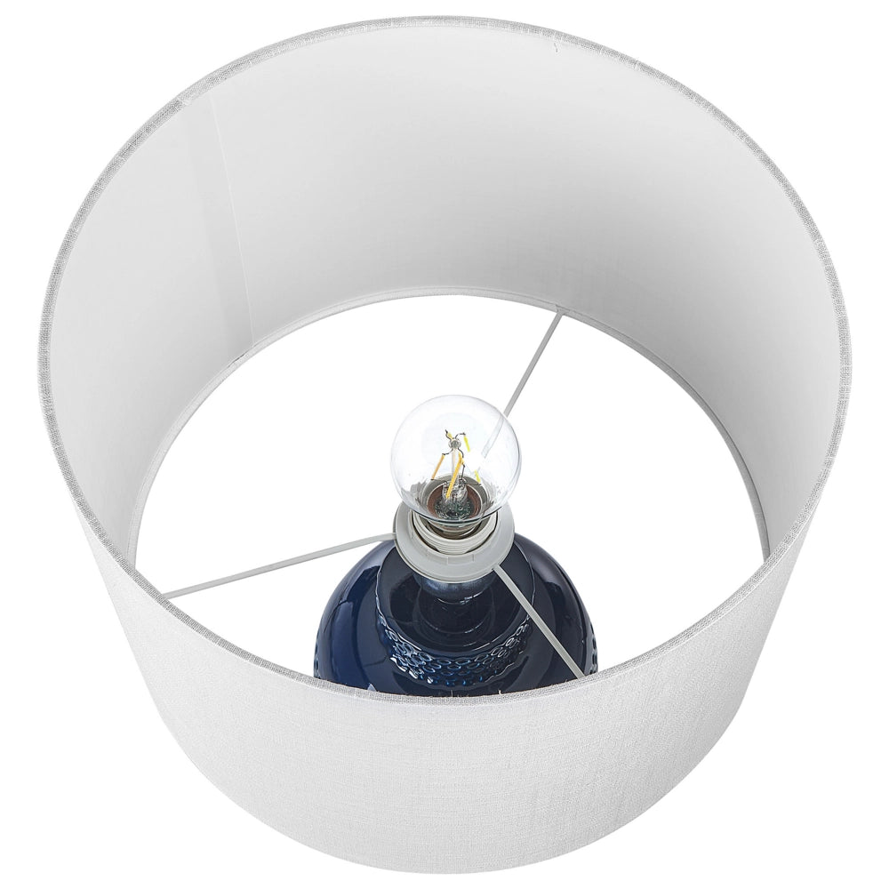 Lampada da tavolo ceramica blu con paralume bianco 56 cm camera da letto soggiorno