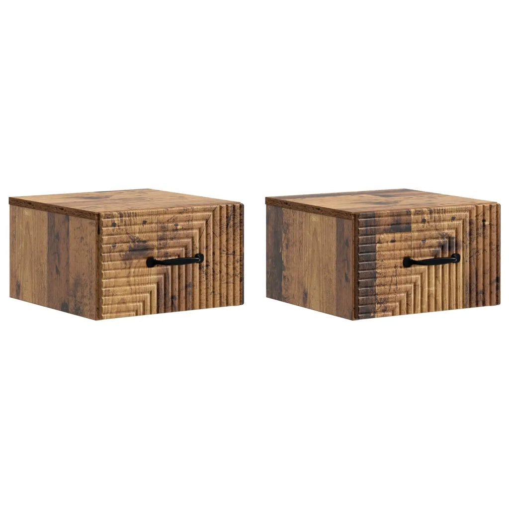 Mobiletto da notte a muro 2 pcs Legno antico 34,5 x 33 x 20 cm 898612