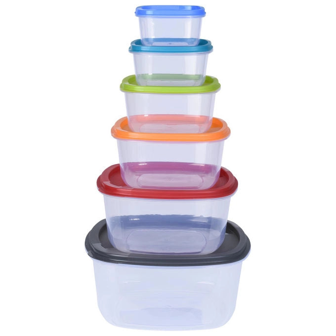 Excellent Houseware set 6 contenitori alimentari con coperchio, in plastica, ermetici, impilabili, multicolore, lavastoviglie