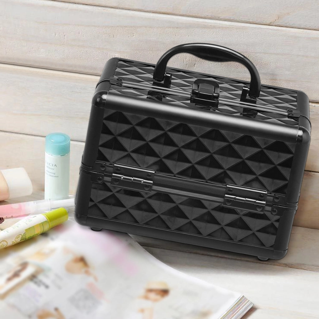 Caso cosmetico professionale con specchio Cosmetici caso del treno multiuso 23x15x18cm Nero-Armadietti per gioielli