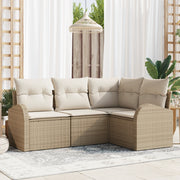 Set di Divani da Giardino 4 Pezzi con Cuscini Beige Rattan Polyrattan