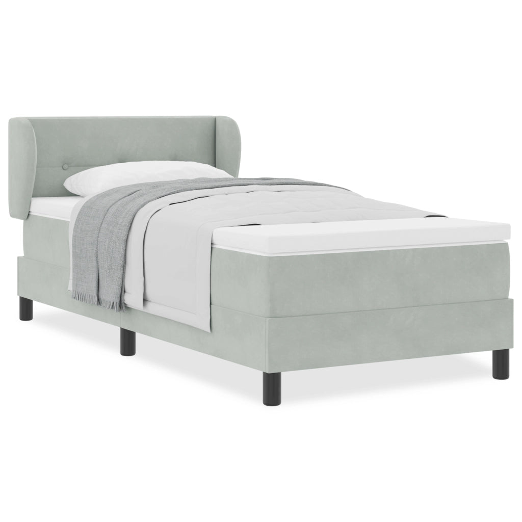 Letto con box spring e materasso  grigio chiaro 100x200 cm in velluto
