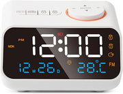 Alarme - Alarmino digitale - Alarme per bambini - Radiowakker digitale - Orologio da tavolo con radio FM - Display LED - Timer - Riposo - orologio radio senza ticchettio( Bianco)
