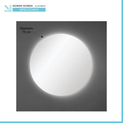 Specchio tondo 75 cm a filo lucido con illuminazione perimetrale a LED
