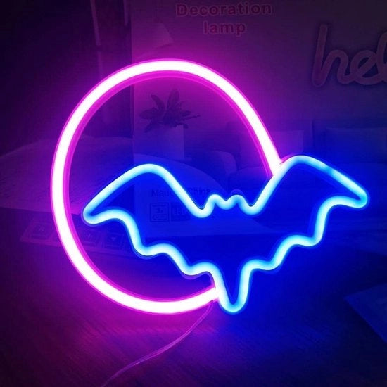 Lampade Neon Halloween con Maiale e Pipistrello LED in Rosa