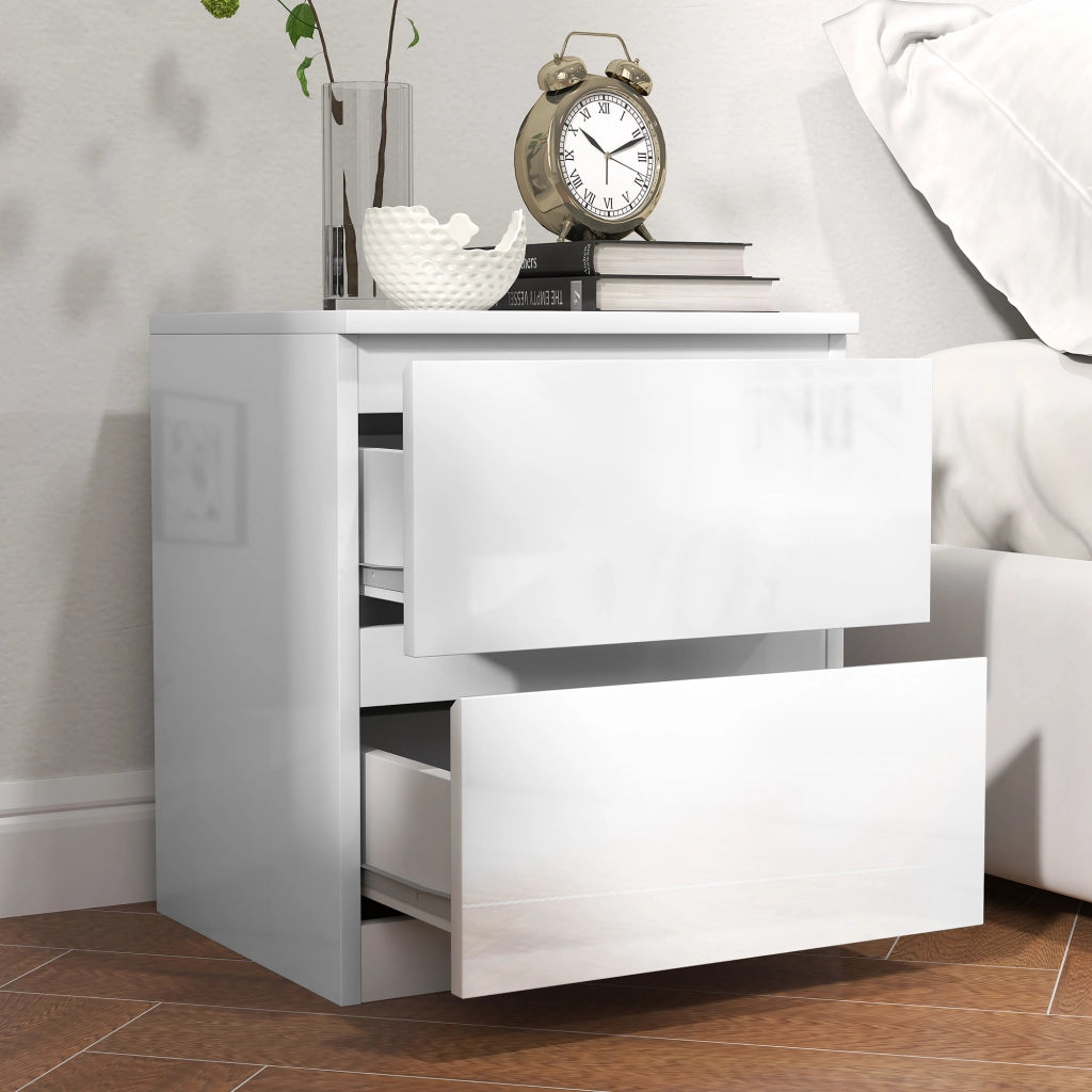Comodino con 2 Cassetti ¨C zephmum ¨C Bianco Lucido 40x34x45 cm