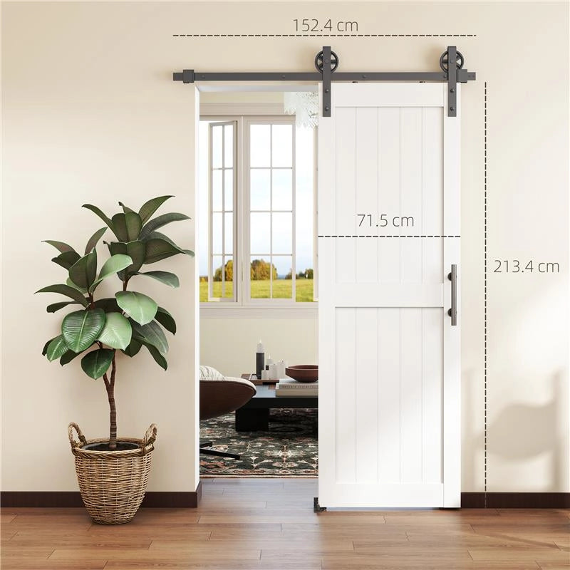 PORTA SCORREVOLE IN STILE COUNTRY CON BINARIO E MANIGLIA IN LEGNO E ACCIAIO, 71.5X213.4 CM, BIANCO E NERO
