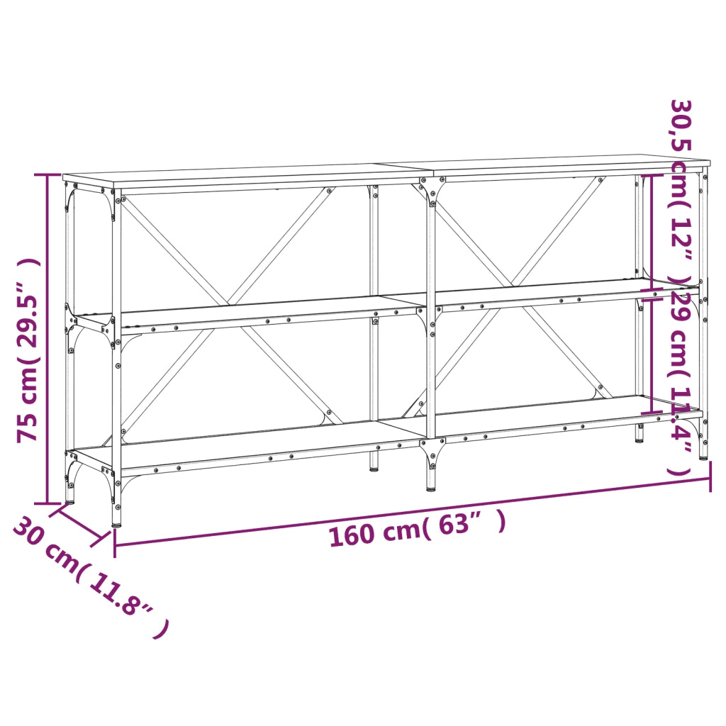Tavolino Consolle | Tavolo d'Ingresso Grigio Sonoma 160x30x75cm in Legno Multistrato e Ferro