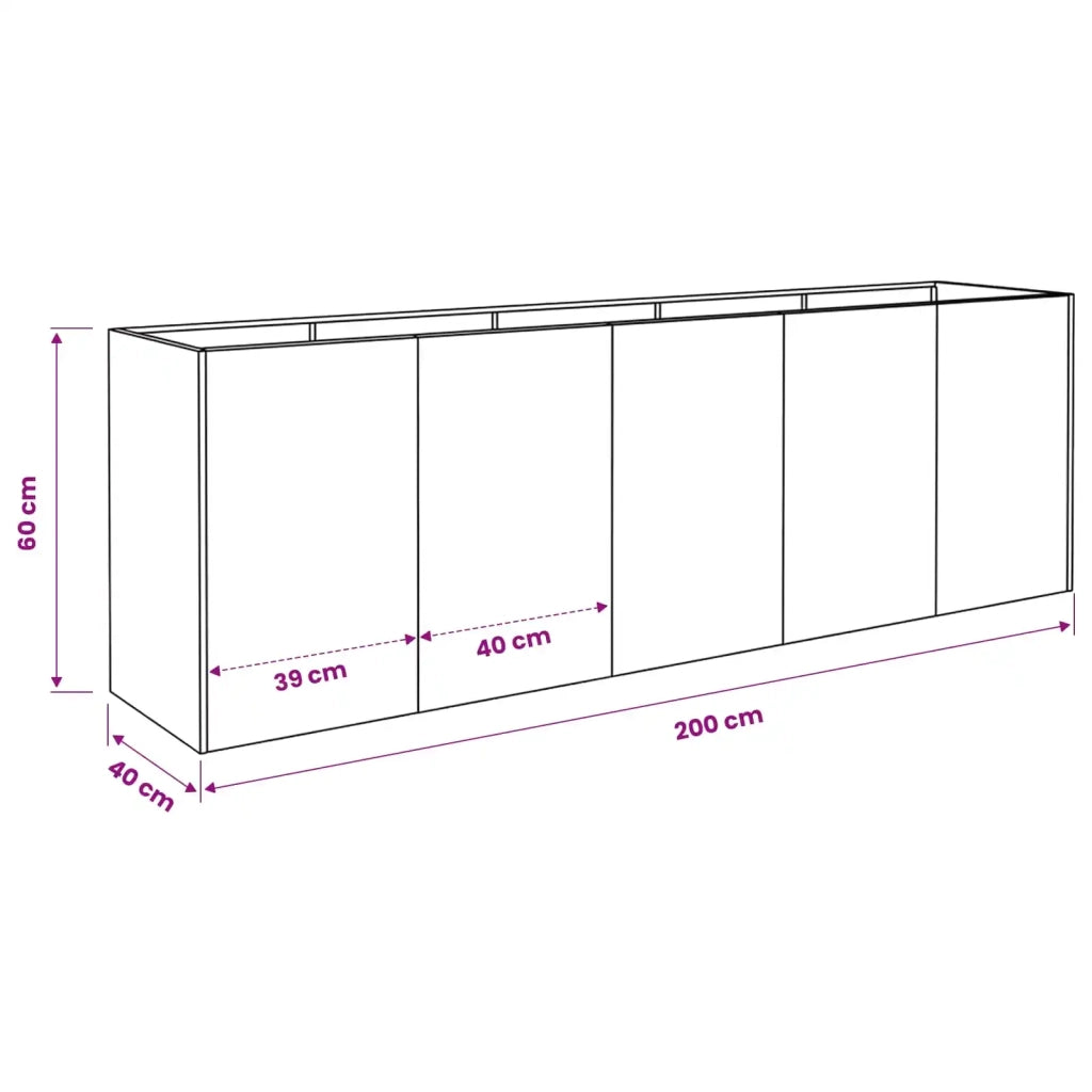 Vaso da giardino Argento 200 x 40 x 60 cm Acciaio Inox 8005901