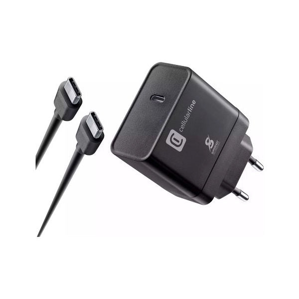 Cellularline super fast charger kit pd 45w caricabatterie da rete usb-c 45w con cavo usb-c to usb-c - ACHSMKITC2C45WK