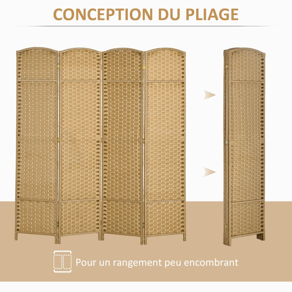 Paravento 4 Ante in Legno ¨C Zephmum ¨C Naturale 160x170 cm