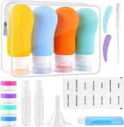 Set di flaconi di silicone, 100 ml, 17 pezzi di flaconi da riempire, impermeabile, sapone da viaggio riutilizzabile TSA, set di flaconi, per shampoo, lozione, doccia, gel per il bagno (senza BPA)