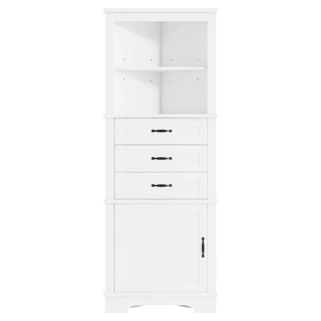 Mobile angolare da bagno 57,7¡Á46¡Á167,5 cm, con 3 cassetti, 1 anta e ripiani regolabili, bianco