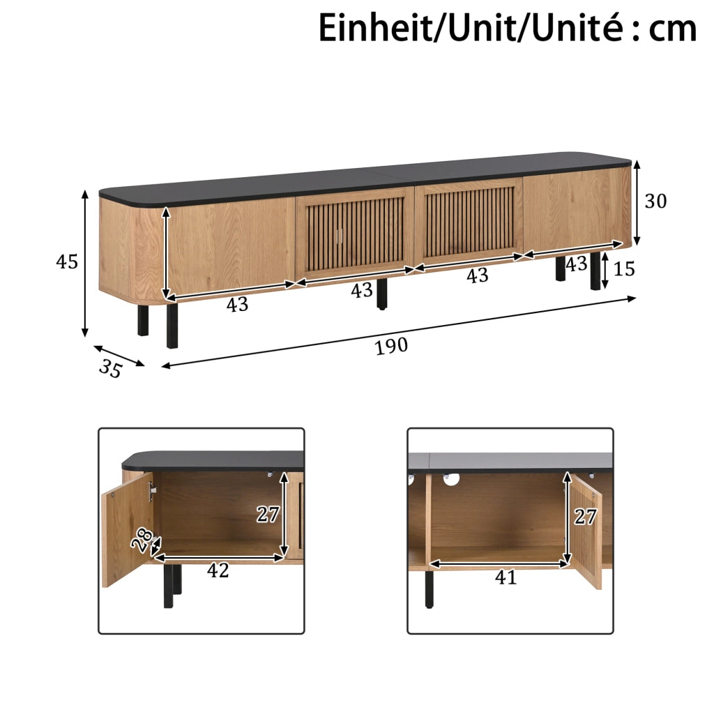 Mobile TV moderno 190x35x45 cm in MDF e pannelli di particelle; colore rovere