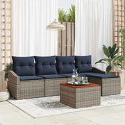 Set Divano da Giardino 6 pcs Grigio e Blu Navy polyrattan