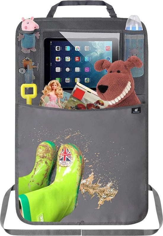 Organizzatore per auto - Protezione per la superficie di carreggiata - Pelle PU - Sostegno per tablet pieghevole - Imbottito - Nero - 2 pezzi
