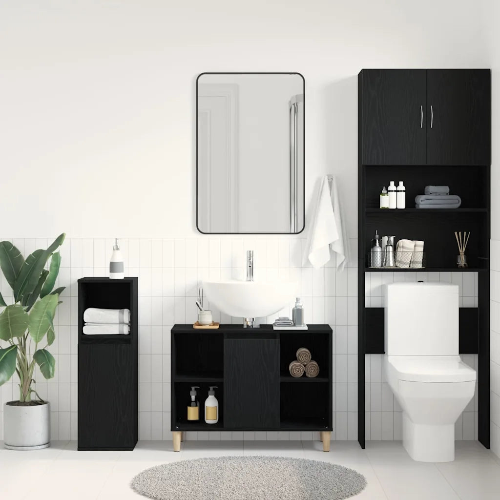 Mobiletto per Lavabo Rovere Nero 80x33x60 cm in Legno Massello 862127