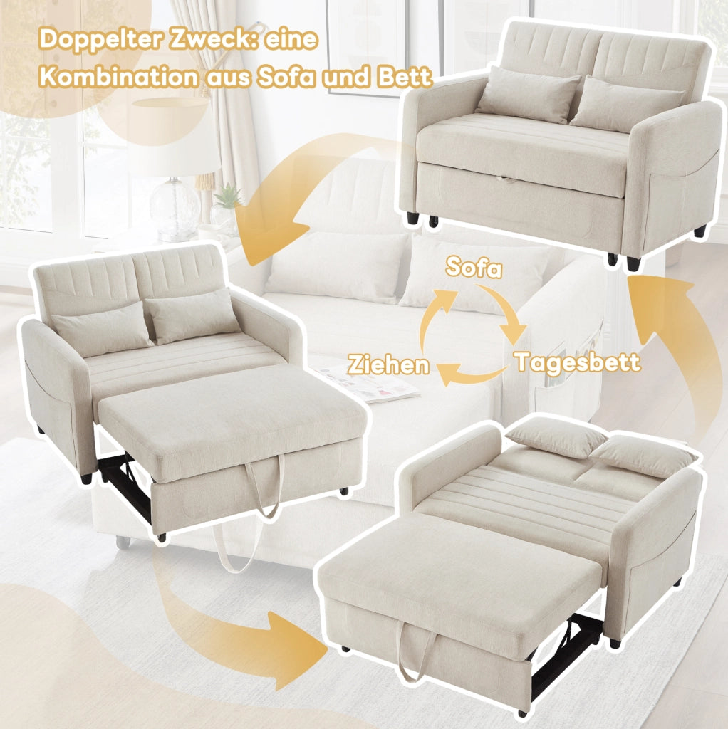 Divano letto estraibile 2 posti beige con schienale regolabile