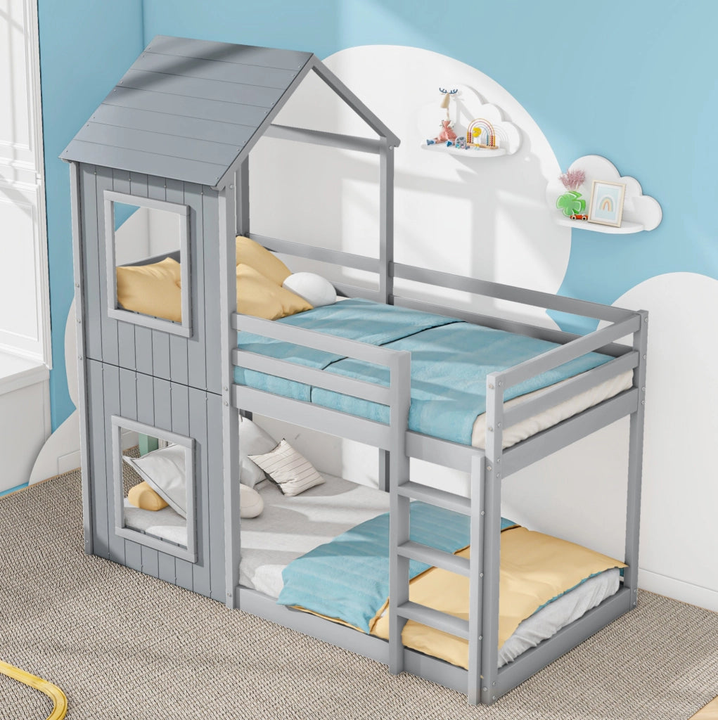 Letto a castello per bambini in pino grigio 90x200 cm