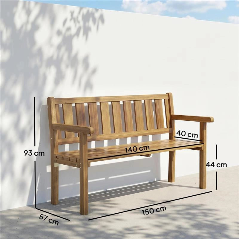 PANCHINA DA GIARDINO DA 2 POSTI LEGNO DI ABETE A DOGHE, 150X57X93 CM, COLOR TEAK
