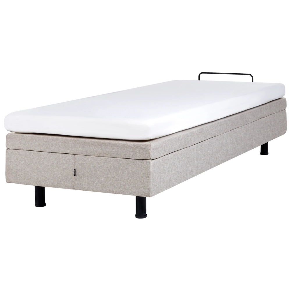 Letto singolo in poliestere beige chiaro regolabile con telecomando senza testiera 90 x 200 cm stile moderno