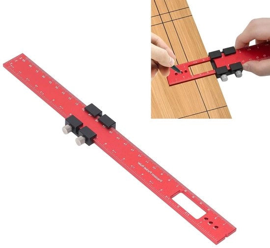 Liniaal in Legno 300mm - Compatta/Lightweight - Strumento di Misura Preciso/Meccanico - Blocco di Scorrimento - Antiscivolo/Notch - Righello