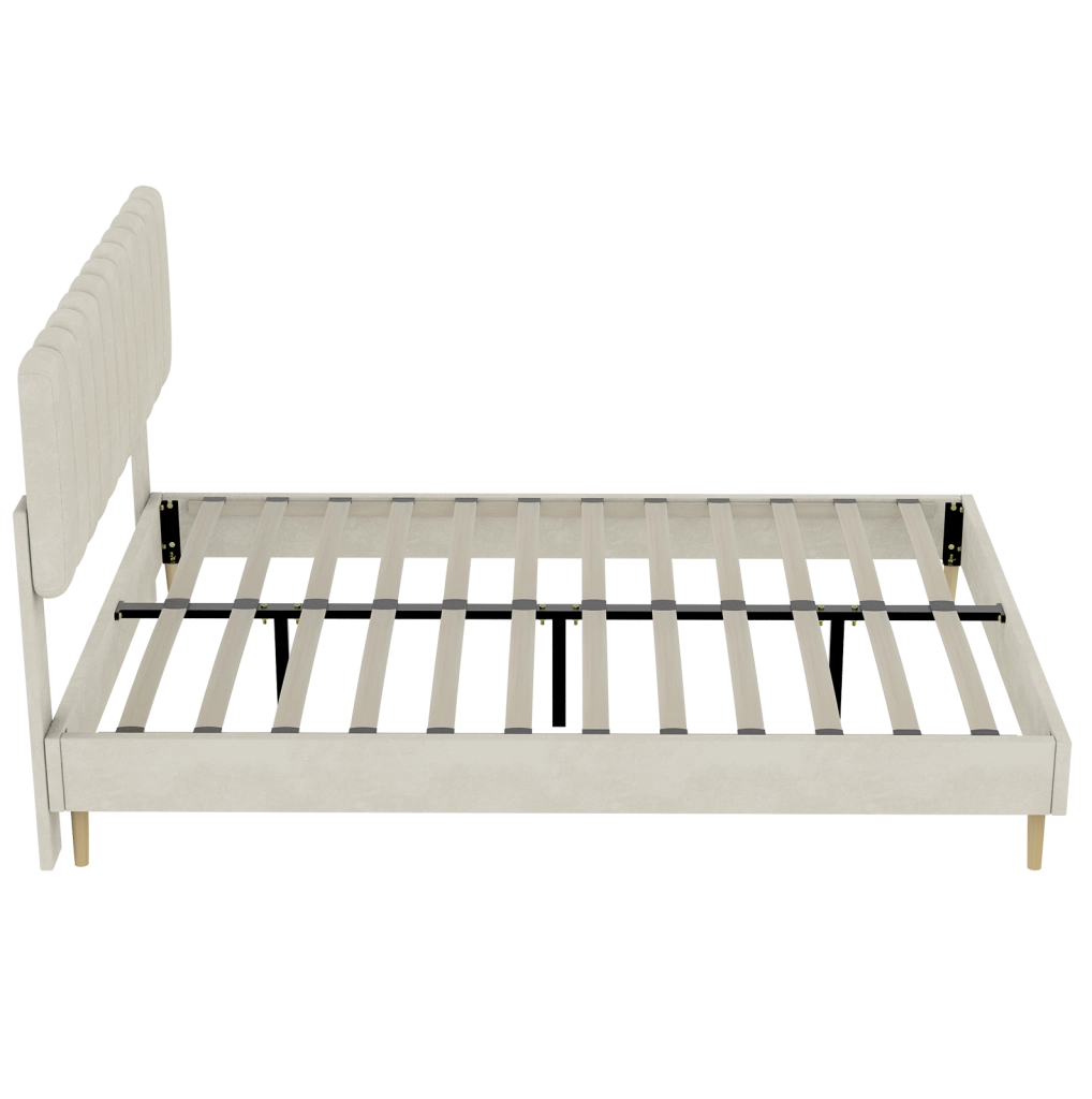 Letto imbottito 160 x 200 cm in tessuto beige con struttura in metallo